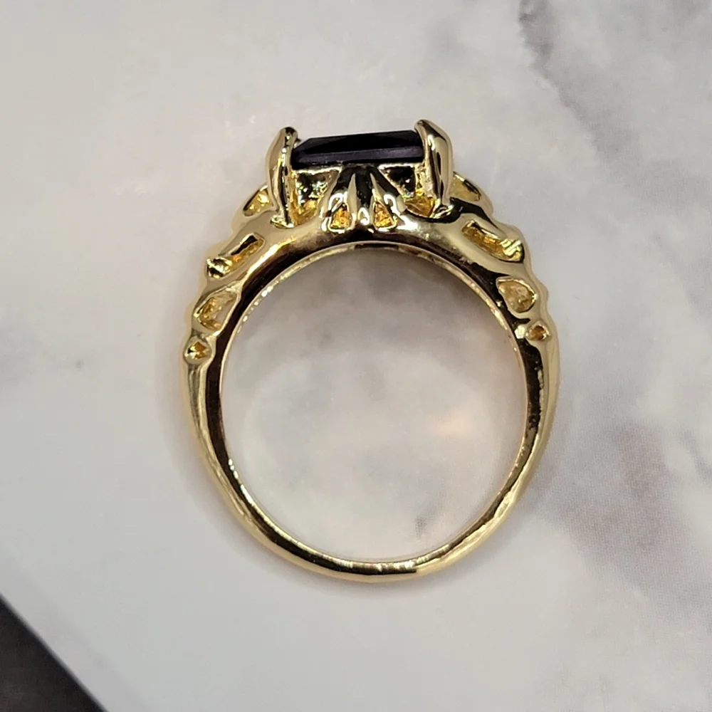 Gold Plated Simulated Amethyst Filigree Ring